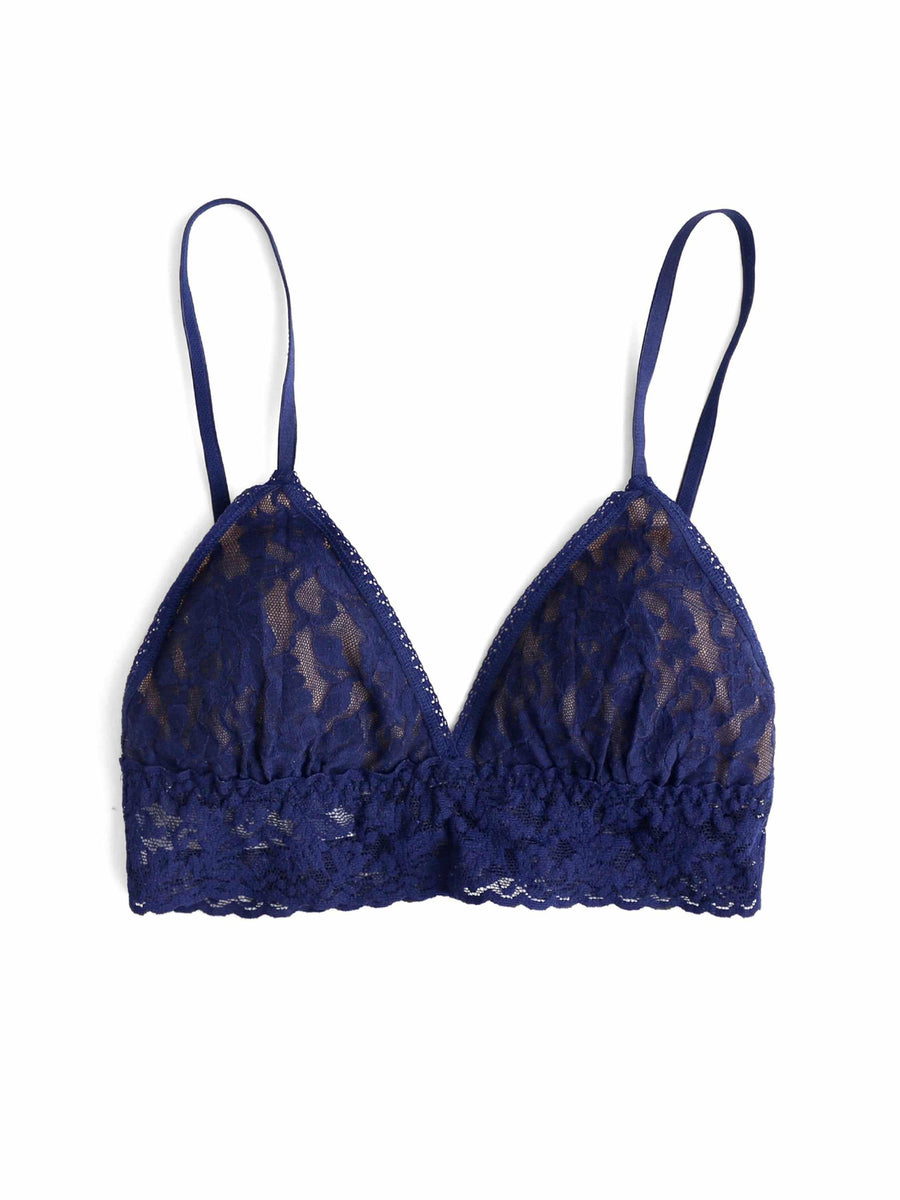 Signature Lace® Padded Triangle Bralette Navy - Flat Lay, Scalloped Lace Edge Detail | Hanky Panky