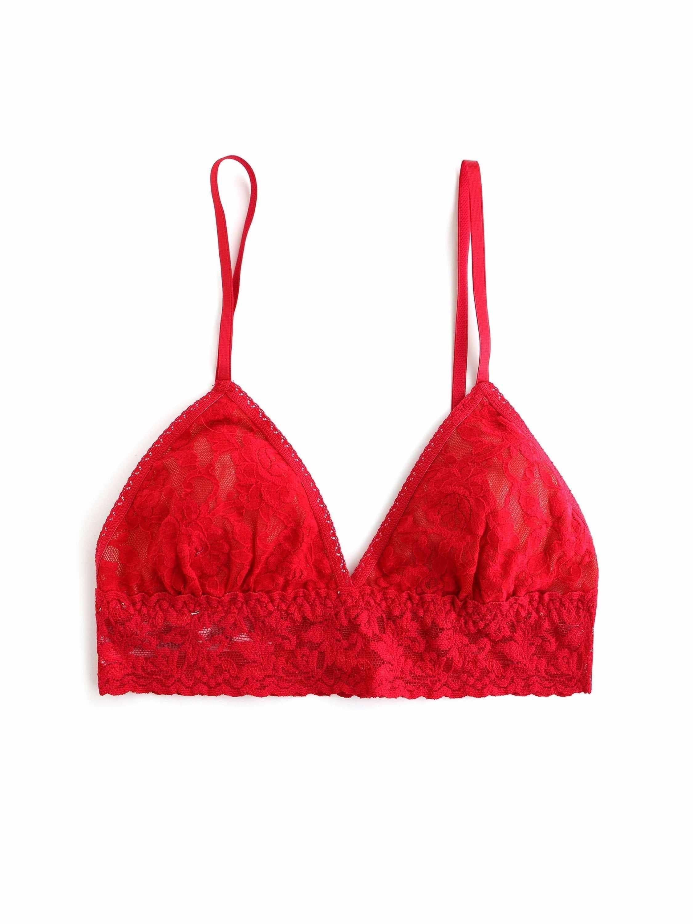 Red Signature Lace® padded triangle bralette with satin straps and scalloped hem - Flat Lay | Hanky Panky