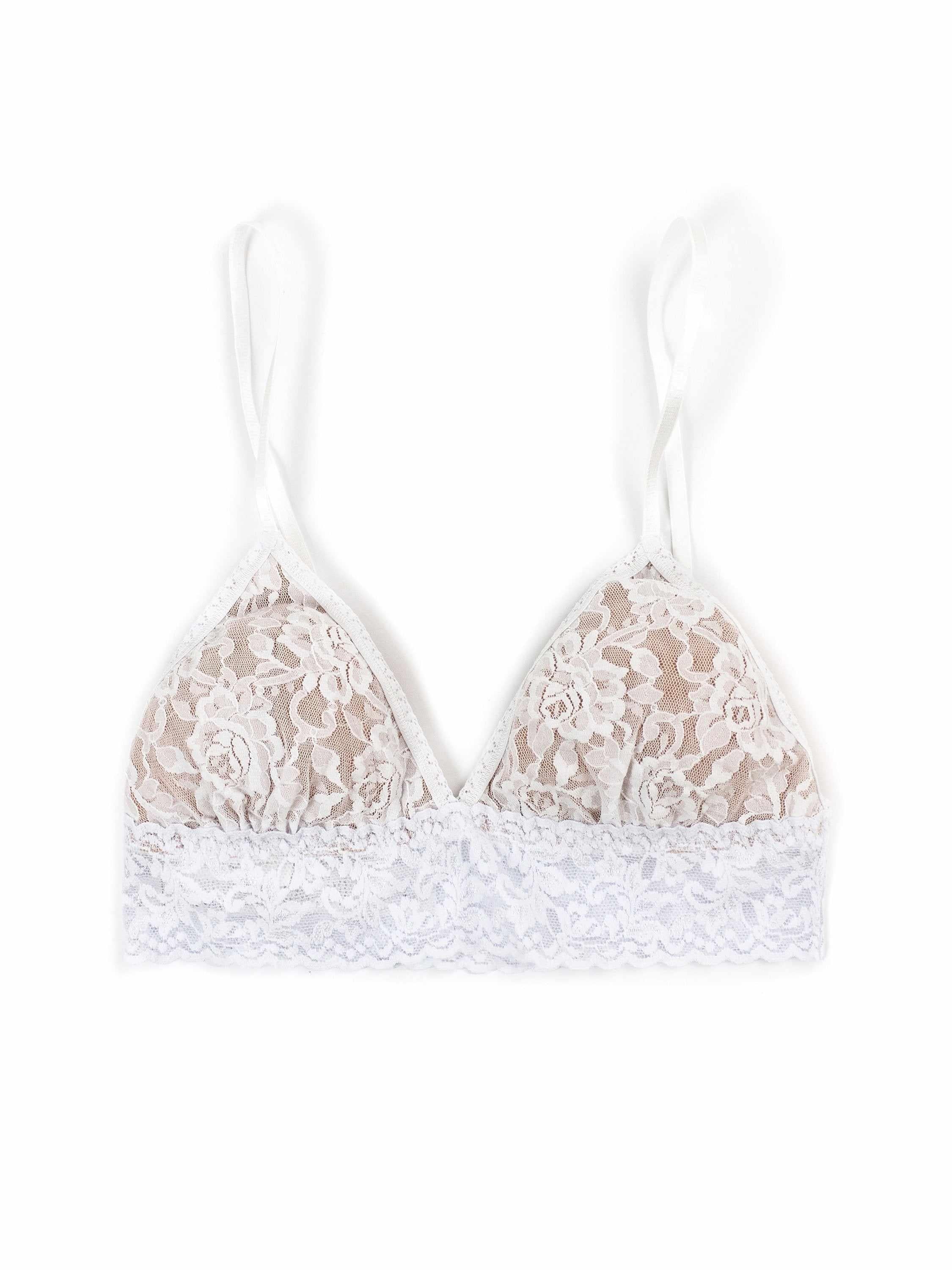 White Signature Lace® Padded Triangle Bralette - Flat Lay showing floral lace detail | Hanky Panky