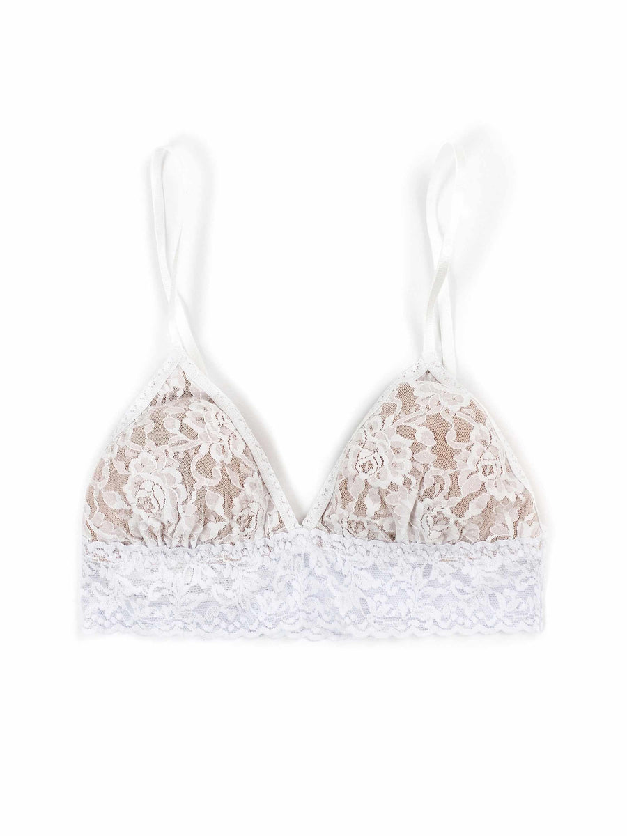 White Signature Lace® Padded Triangle Bralette - Flat Lay showing floral lace detail | Hanky Panky