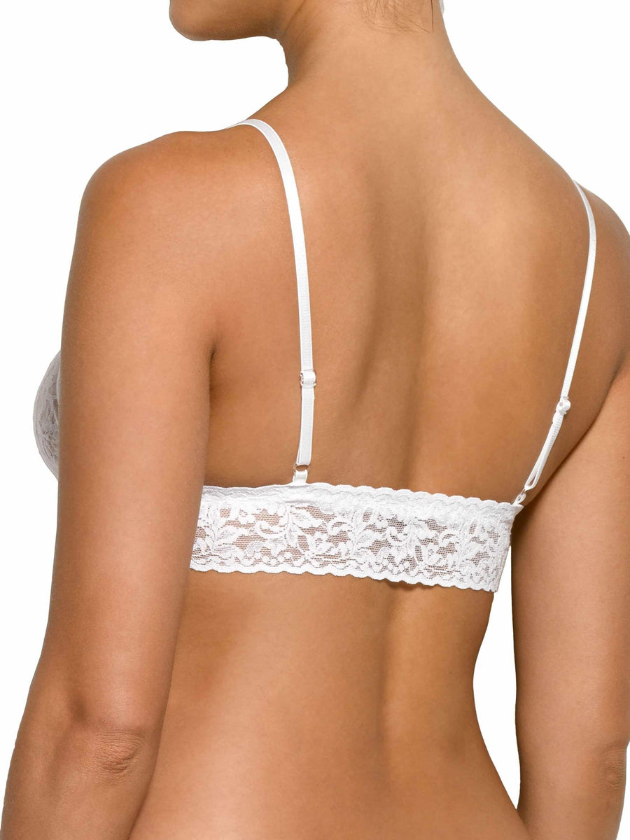 White Signature Lace® Padded Triangle Bralette - Back View showing adjustable straps and lace band | Hanky Panky