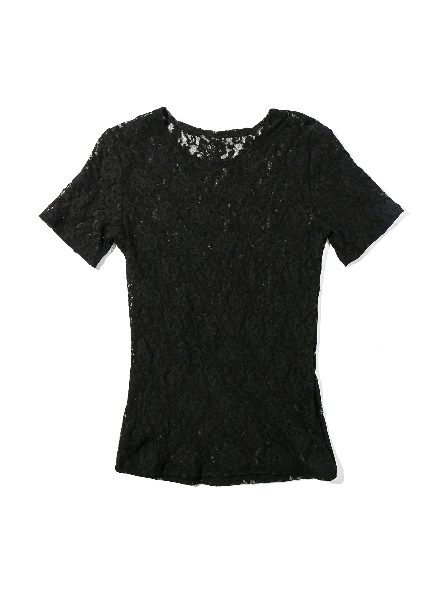 Black Signature Lace® Short Sleeve Top - Flat Lay Product View, Floral Lace Tops for Women | Hanky Panky