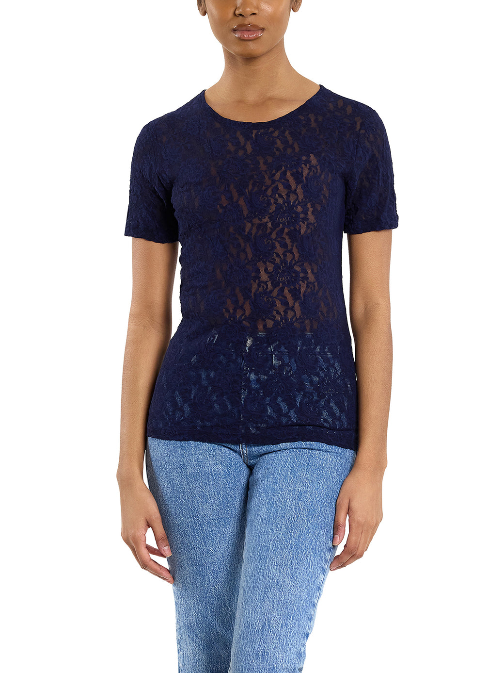 Signature Lace® Short Sleeve Top Navy Sale