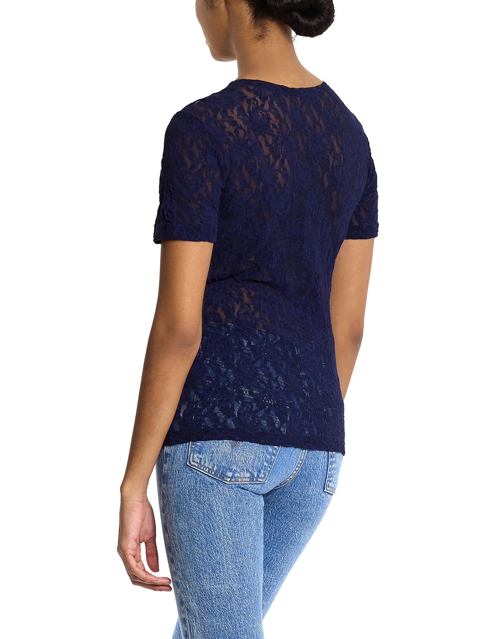 Signature Lace® Short Sleeve Top Navy Sale