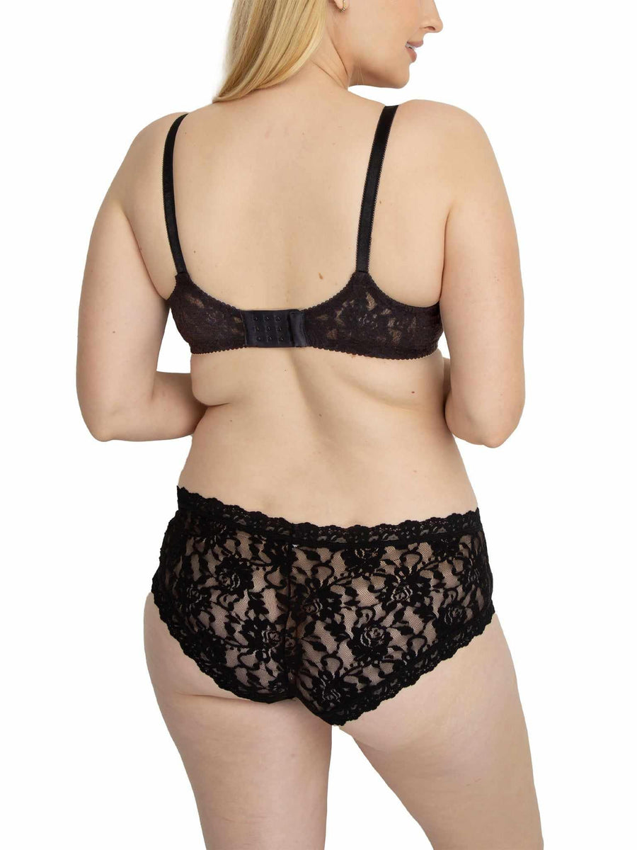 Black Signature Lace® T-Shirt Bra - Back View, Multi-Hook Closure & Lace Band, Extended Size | Hanky Panky