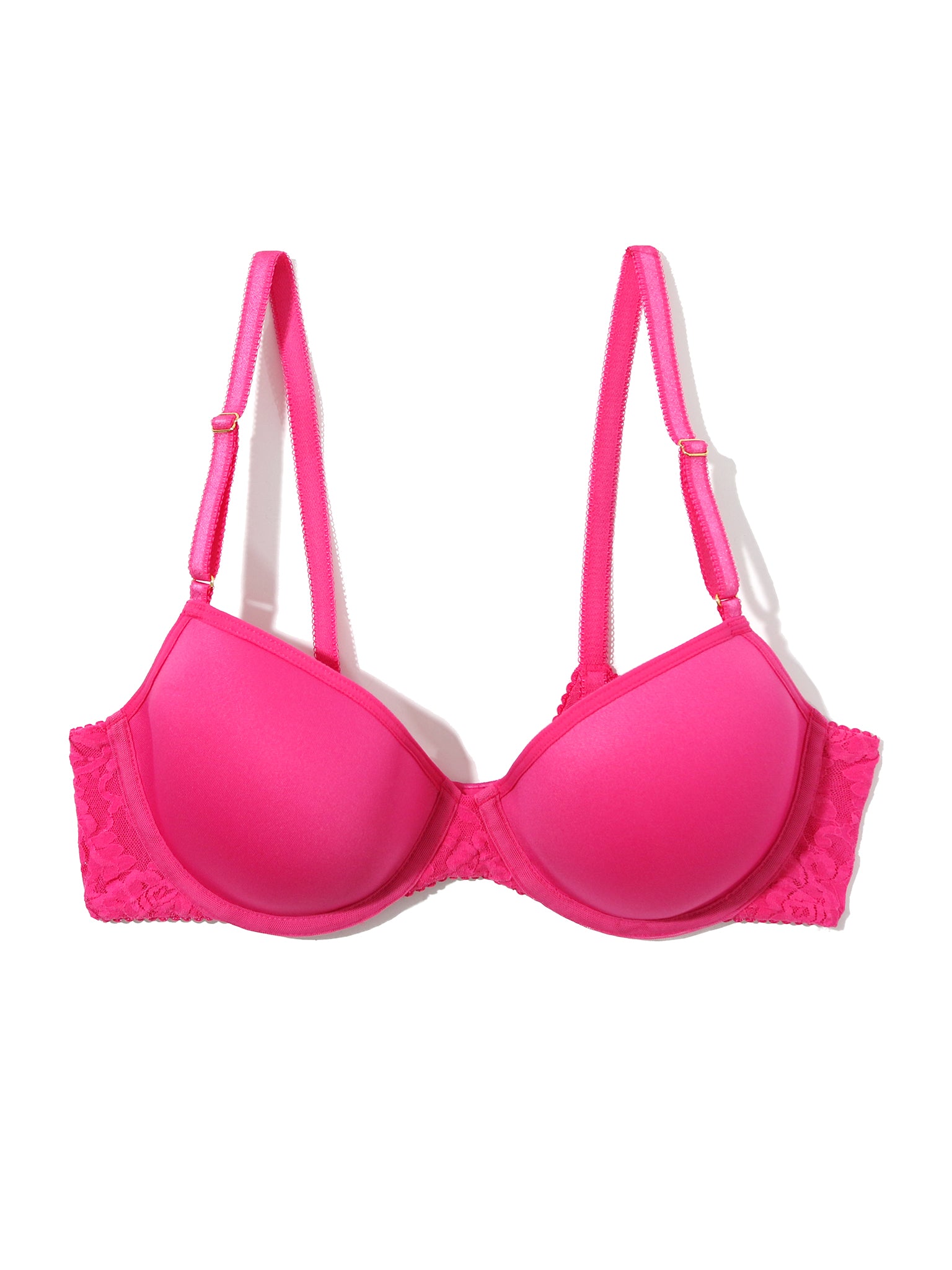 Signature Lace® T-Shirt Bra Un-Beet-Able Pink - Flat Lay, Molded Cup & Gold Hardware Detail | Hanky Panky