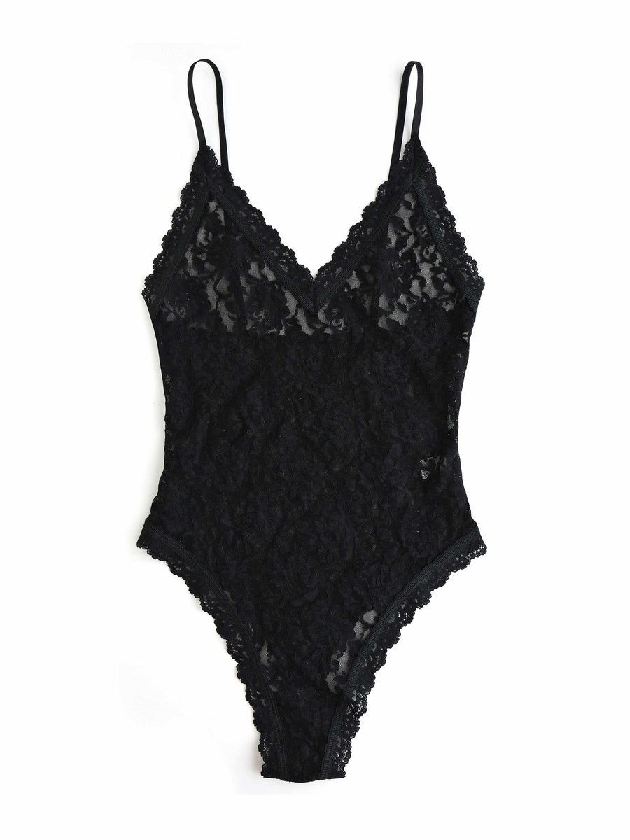 Black Signature Lace® Thong Back Bodysuit - Flat Lay Detail | Hanky Panky