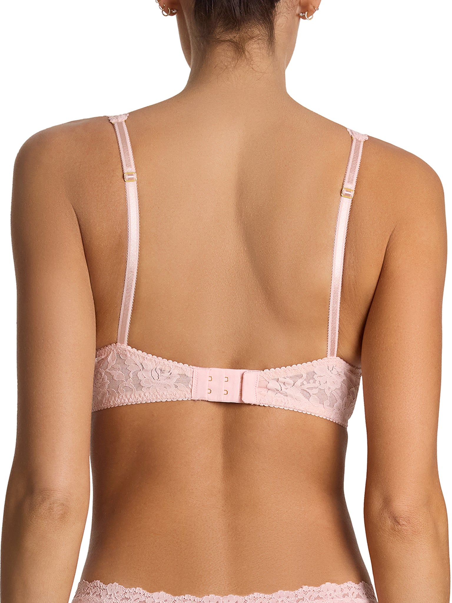 Signature Lace® Unlined Underwire Bra Blushing Rose Pink - Back View, adjustable straps and hook closure | Hanky Panky