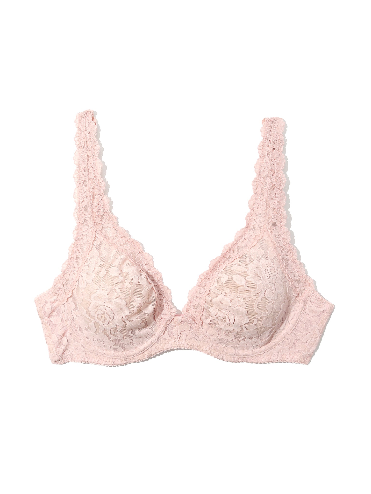 Signature Lace® Unlined Underwire Bra Blushing Rose Pink - Flat Lay, iconic rose lace texture detail | Hanky Panky
