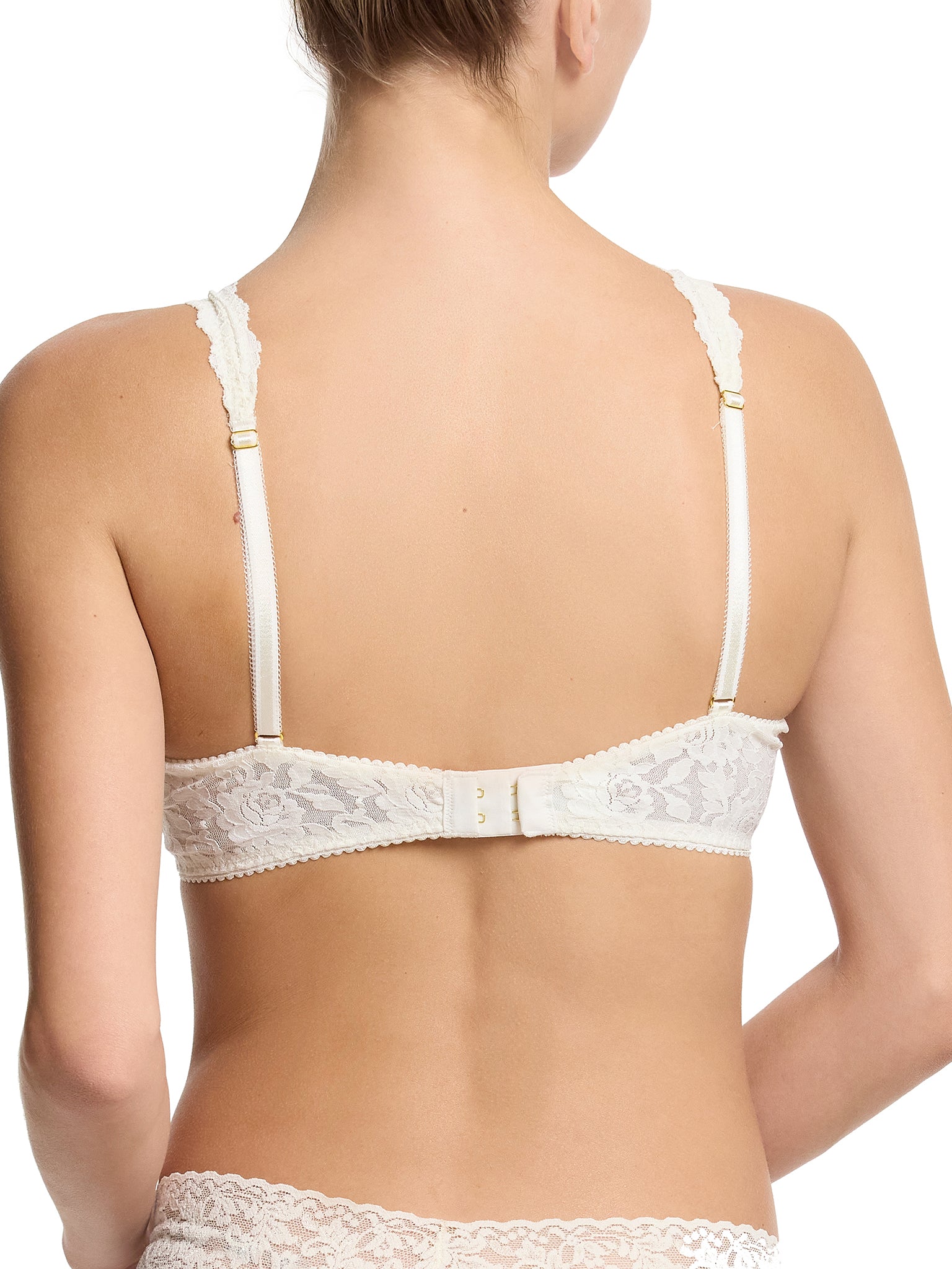 Marshmallow Signature Lace® Unlined Underwire Bra - Back View Gold Hardware Clasp Detail | Hanky Panky