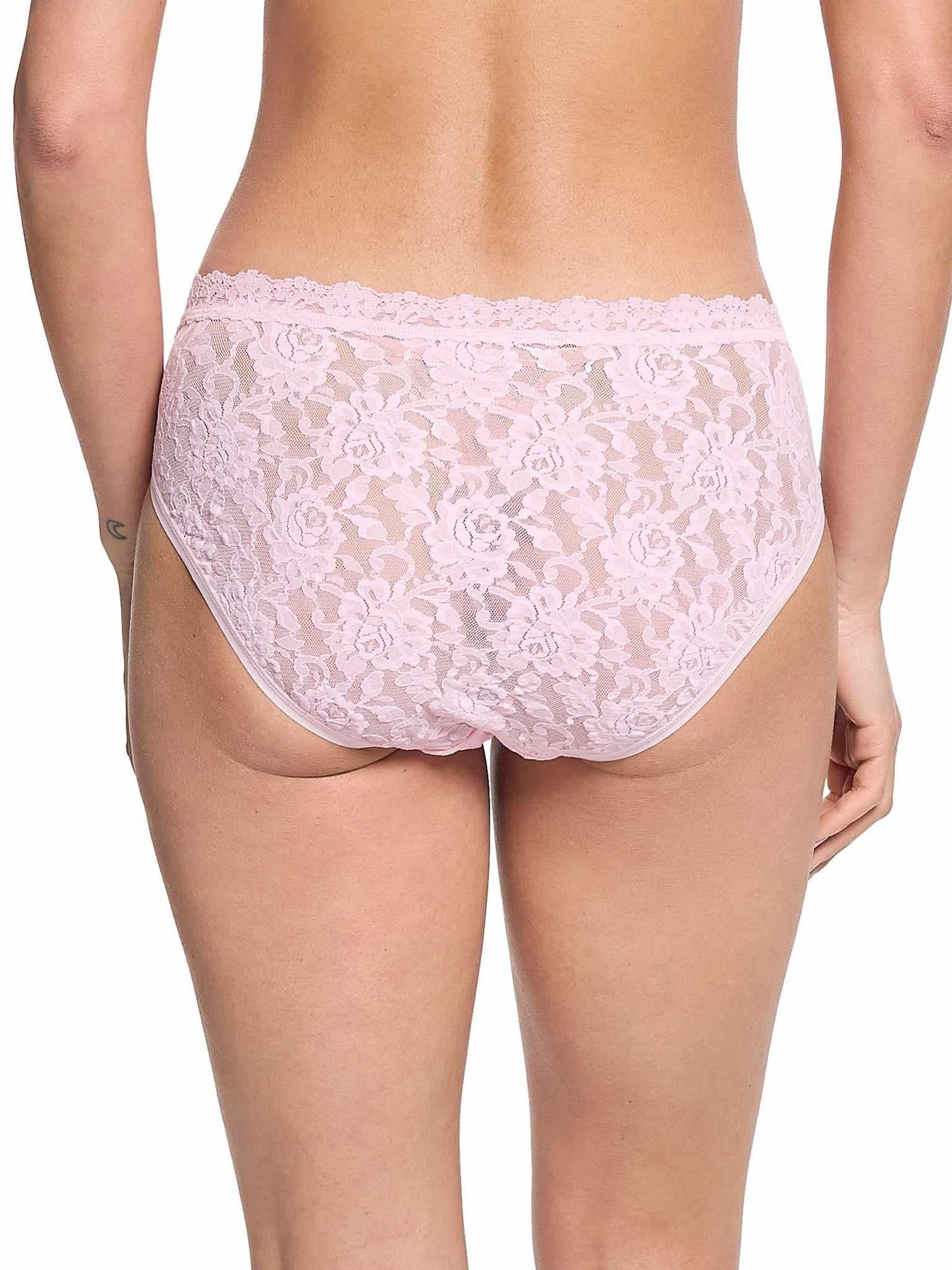 Bliss Pink Signature Lace® V-Front High Cut Brief - Back View, Full Lace Coverage On Model | Hanky Panky