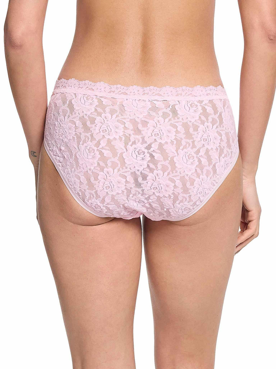 Bliss Pink Signature Lace® V-Front High Cut Brief - Back View, Full Lace Coverage On Model | Hanky Panky