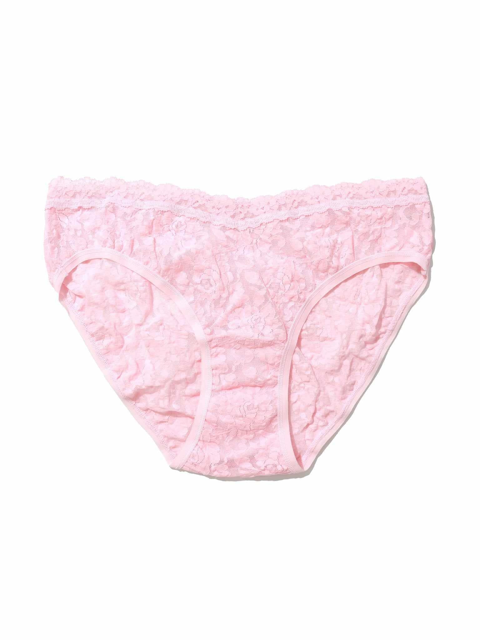 Bliss Pink Signature Lace® V-Front High Cut Brief - Flat Lay, Floral Stretch Lace & Scallop Edge Detail | Hanky Panky