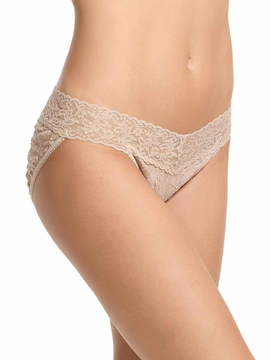 Chai Signature Lace® V-Kini Panty - Side Profile Showing V-Cut Detail On Model | Hanky Panky
