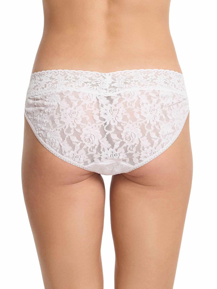Signature Lace® V-Kini White - Back View, Sheer Floral Lace Coverage | Hanky Panky