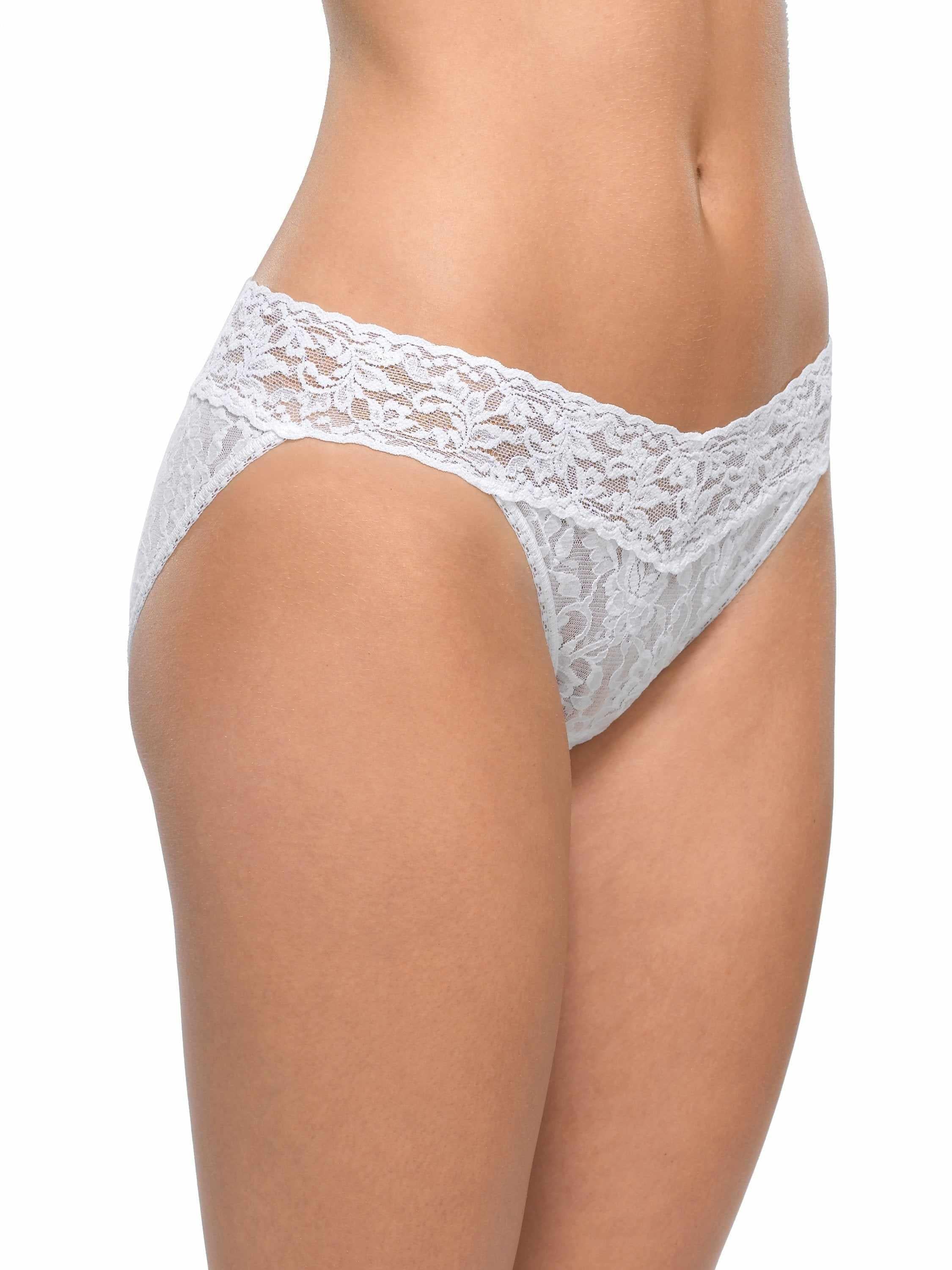 Signature Lace® V-Kini White - Side Profile Showing Scalloped Lace Waistband | Hanky Panky