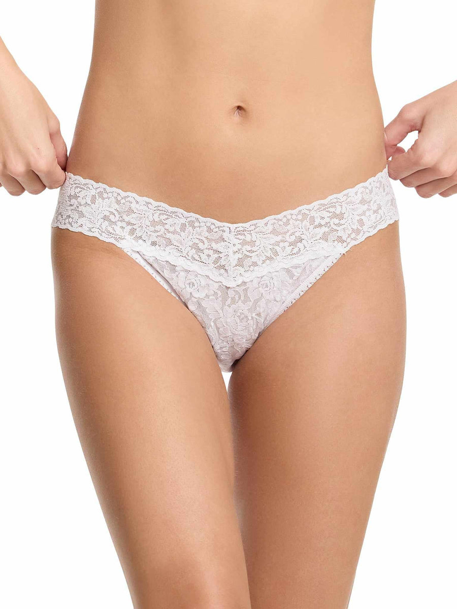 Signature Lace® V-Kini White - Front View On Model Showing V-Cut Silhouette | Hanky Panky