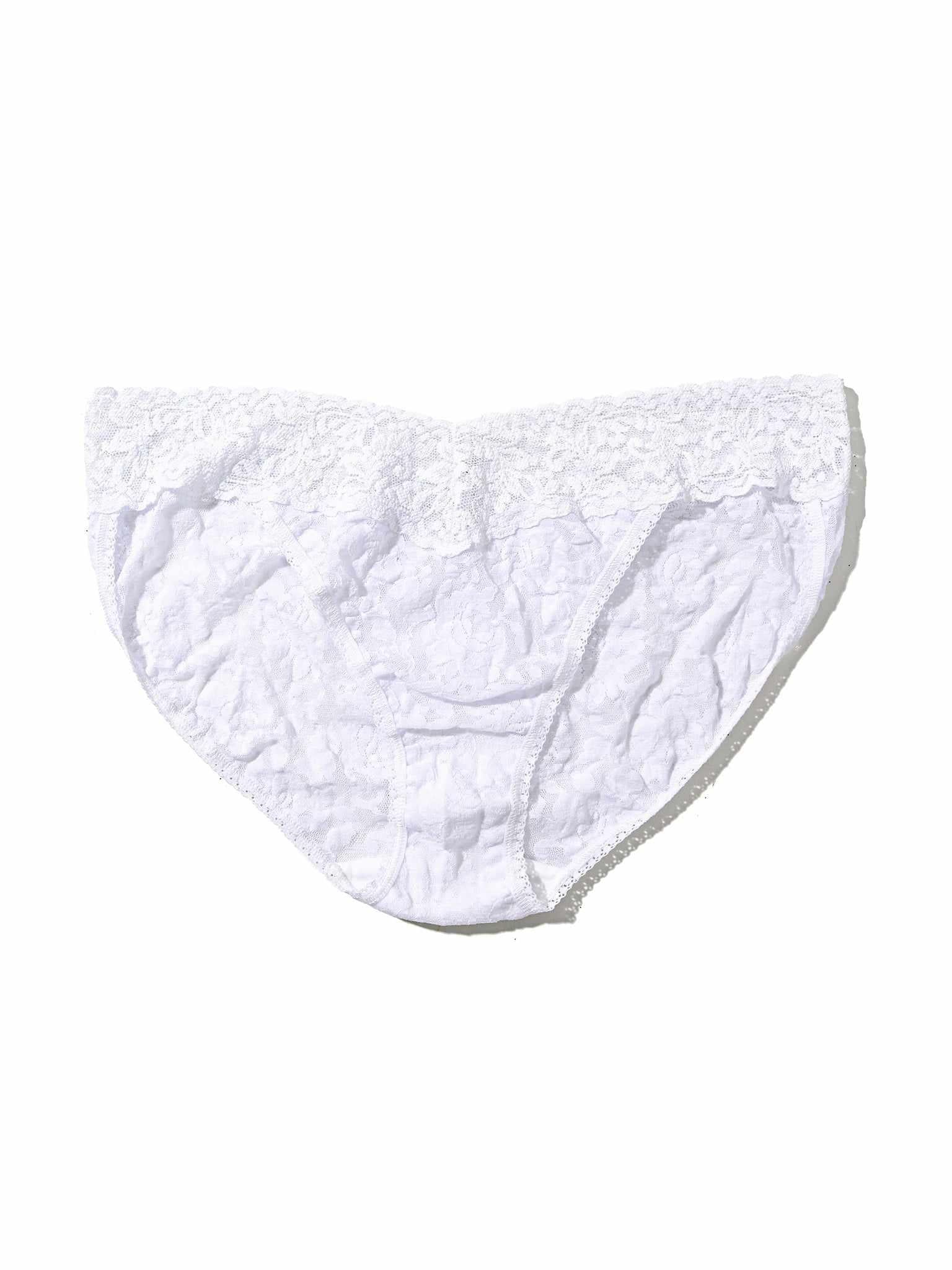 Signature Lace® V-Kini White - Flat Lay Showing Full Lace Panty Shape | Hanky Panky