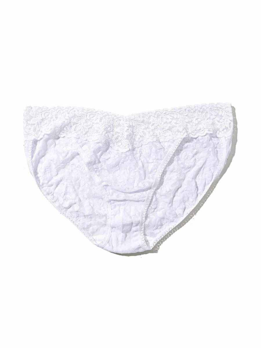 Signature Lace® V-Kini White - Flat Lay Showing Full Lace Panty Shape | Hanky Panky