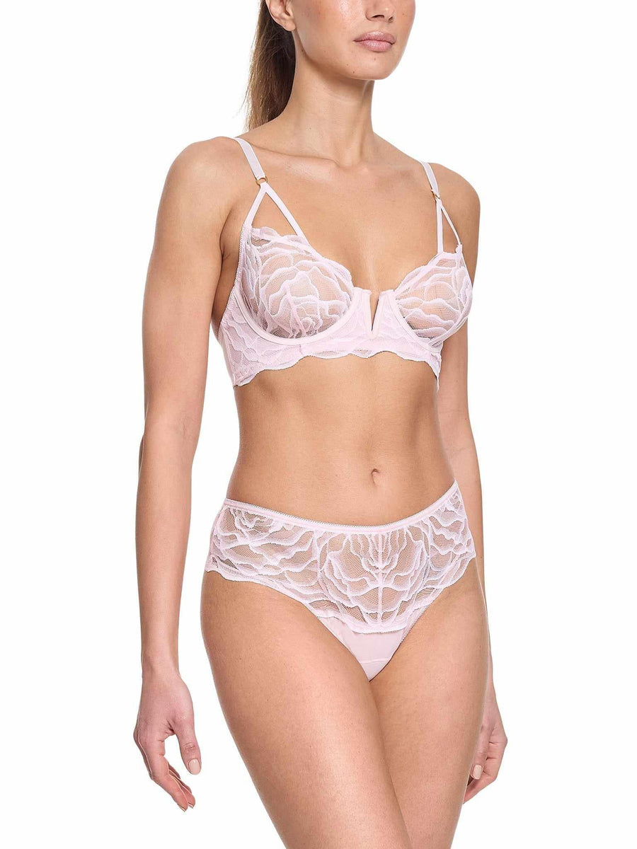 Blush Pink Silhouette Floral Cheeky Panty - Styled Matching Set On Model | Hanky Panky