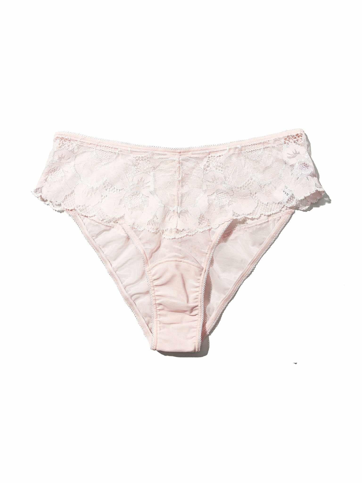 Blush Pink Silhouette Floral Cheeky Panty - Flat Lay, Scalloped Lace Detail | Hanky Panky