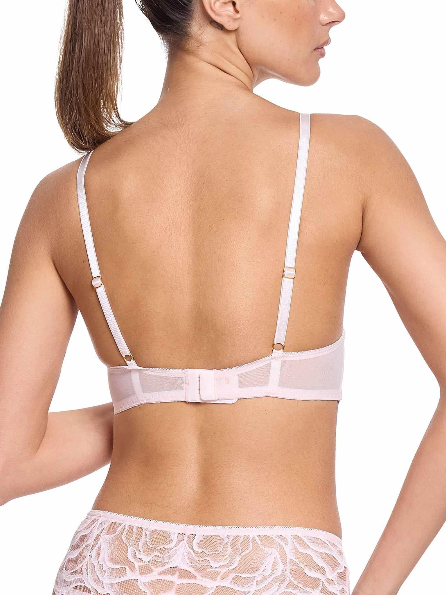 Blush Pink Silhouette Floral Lace Underwire Bra - Back View, Gold Hardware & Hook Closure | Hanky Panky