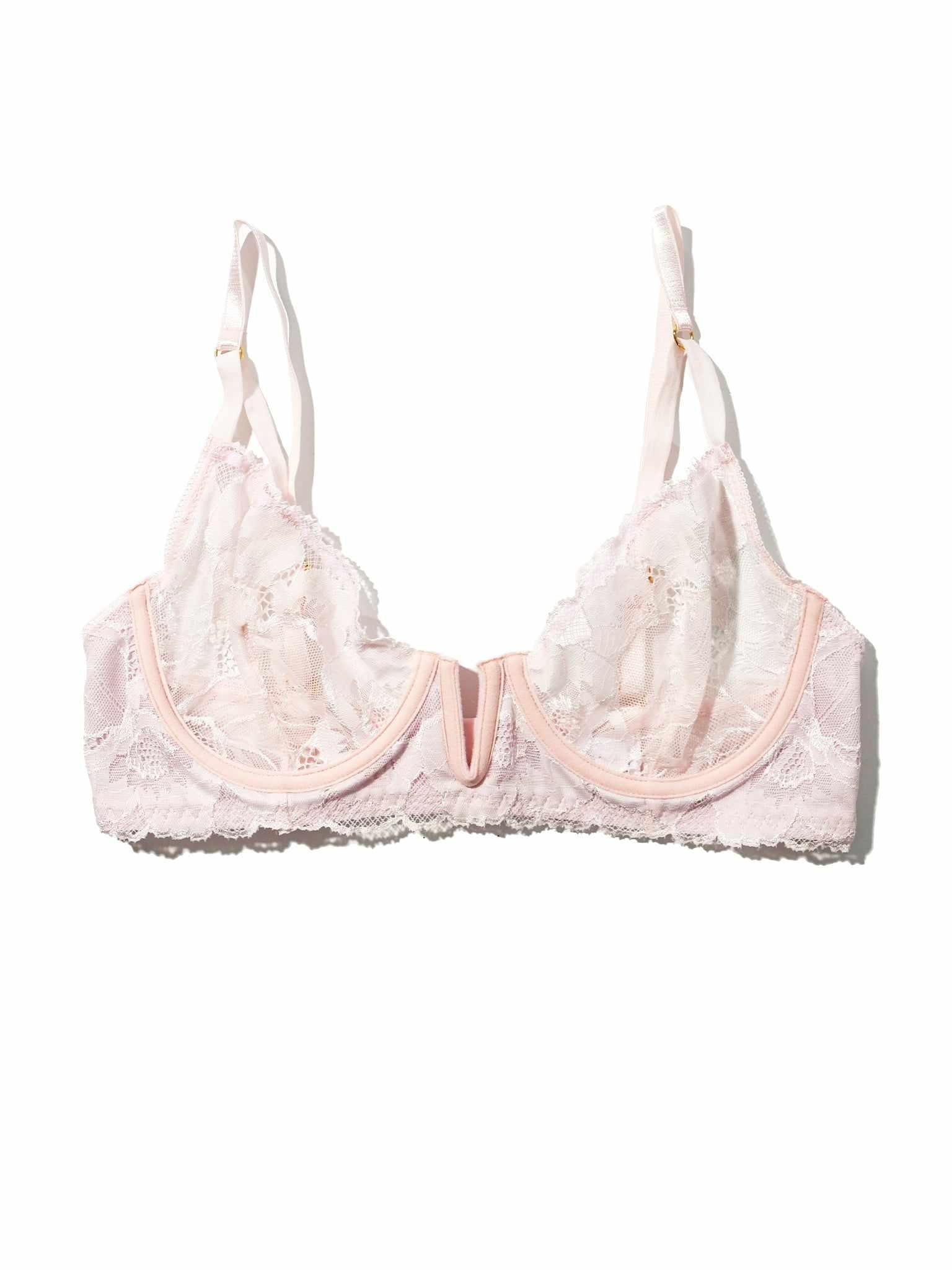 Blush Pink Silhouette Floral Lace Underwire Bra - Flat Lay, Scallop Edge & Strappy Detail | Hanky Panky