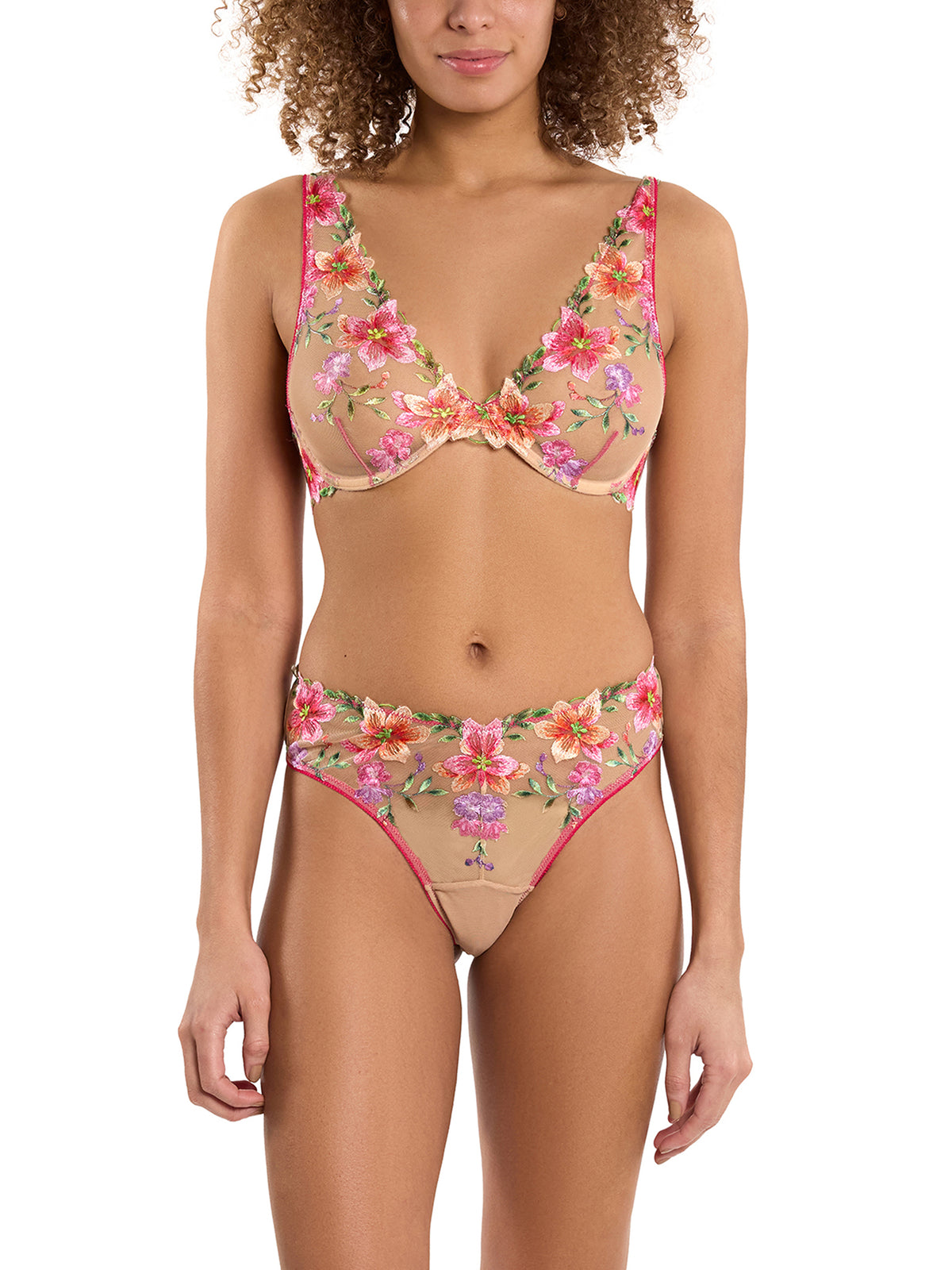 Something About You Mesh Bralette Spring Awakening - Full Front On Model, Floral Embroidery Lingerie Set | Hanky Panky