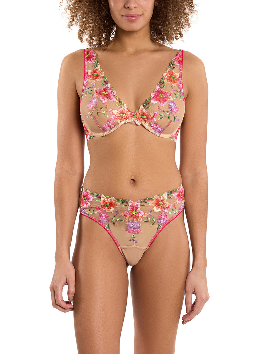 Something About You Mesh Bralette Spring Awakening - Full Front On Model, Floral Embroidery Lingerie Set | Hanky Panky