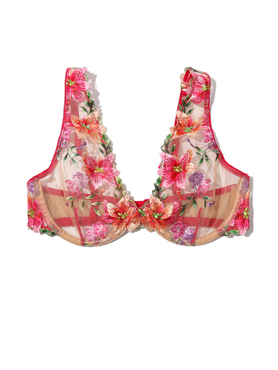 Something About You Mesh Bralette Spring Awakening - Flat Lay, Sheer Floral Embroidered Underwire Bralette | Hanky Panky