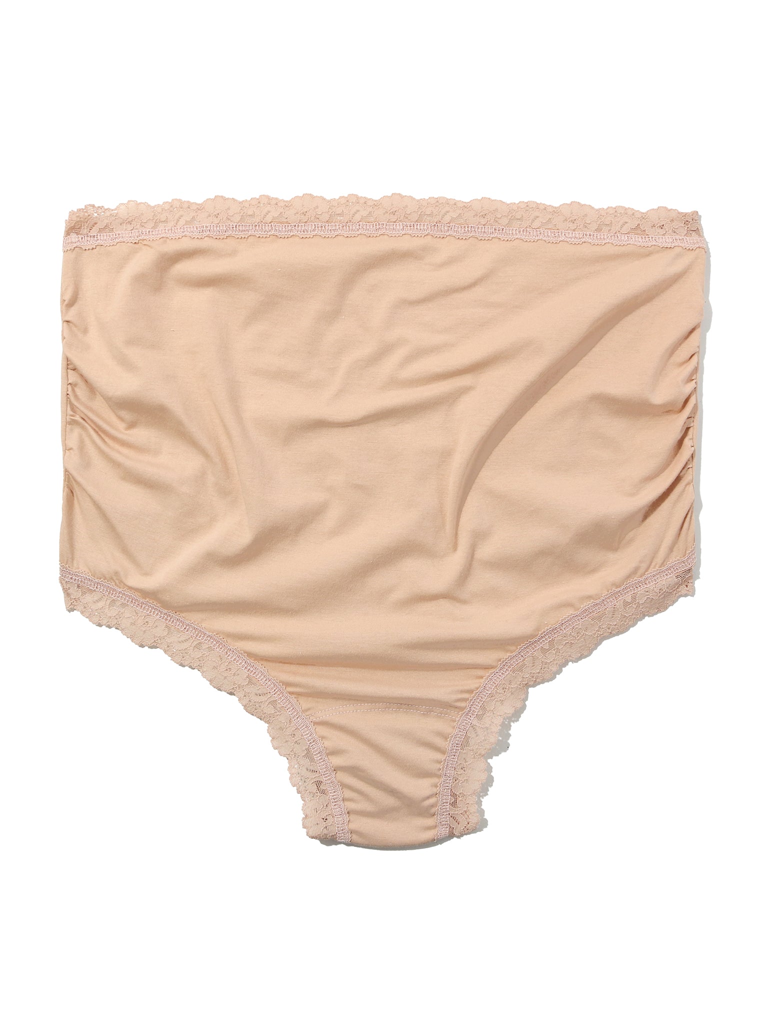 Chai Supima Cotton Maternity Over The Bump Thong - Flat Lay Front, Ruched Sides, Lace Waistband & Leg Trim | Hanky Panky