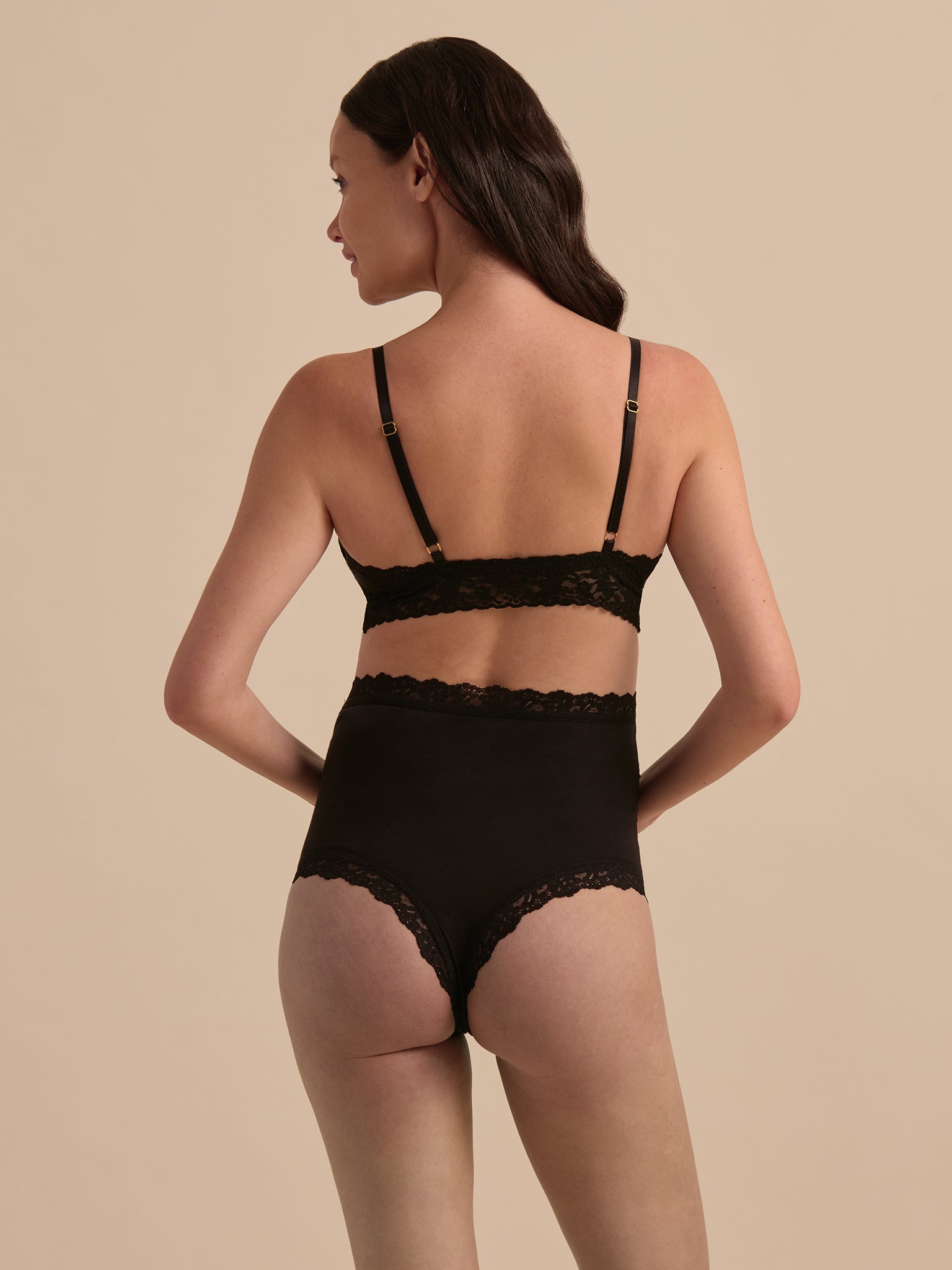 Black Supima Cotton Nursing Bralette with Gold Hardware - Back On-Model | Hanky Panky