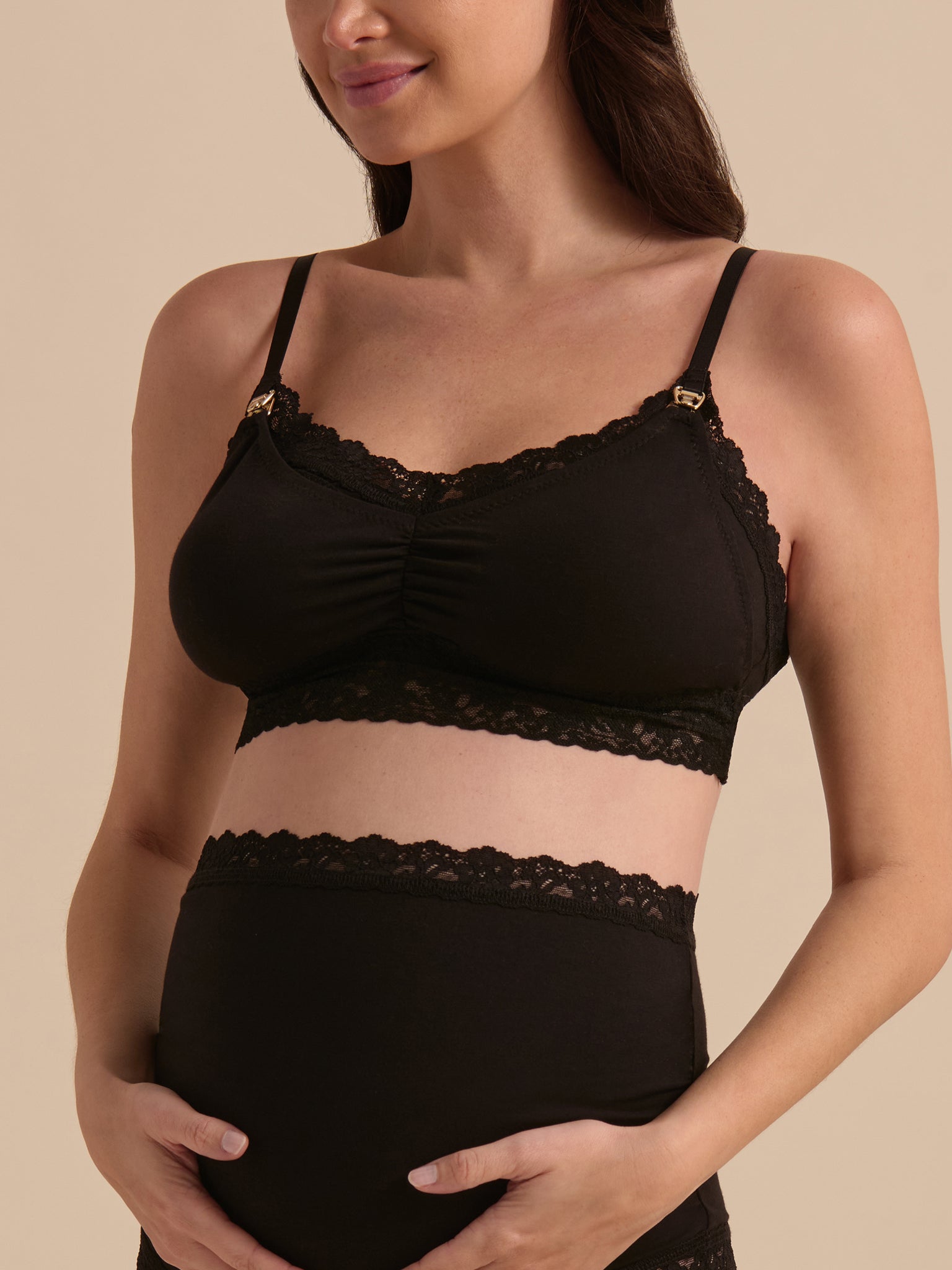 Black Cotton Nursing Bralette with Nursing Clips - Maternity Front Close-Up | Hanky Panky