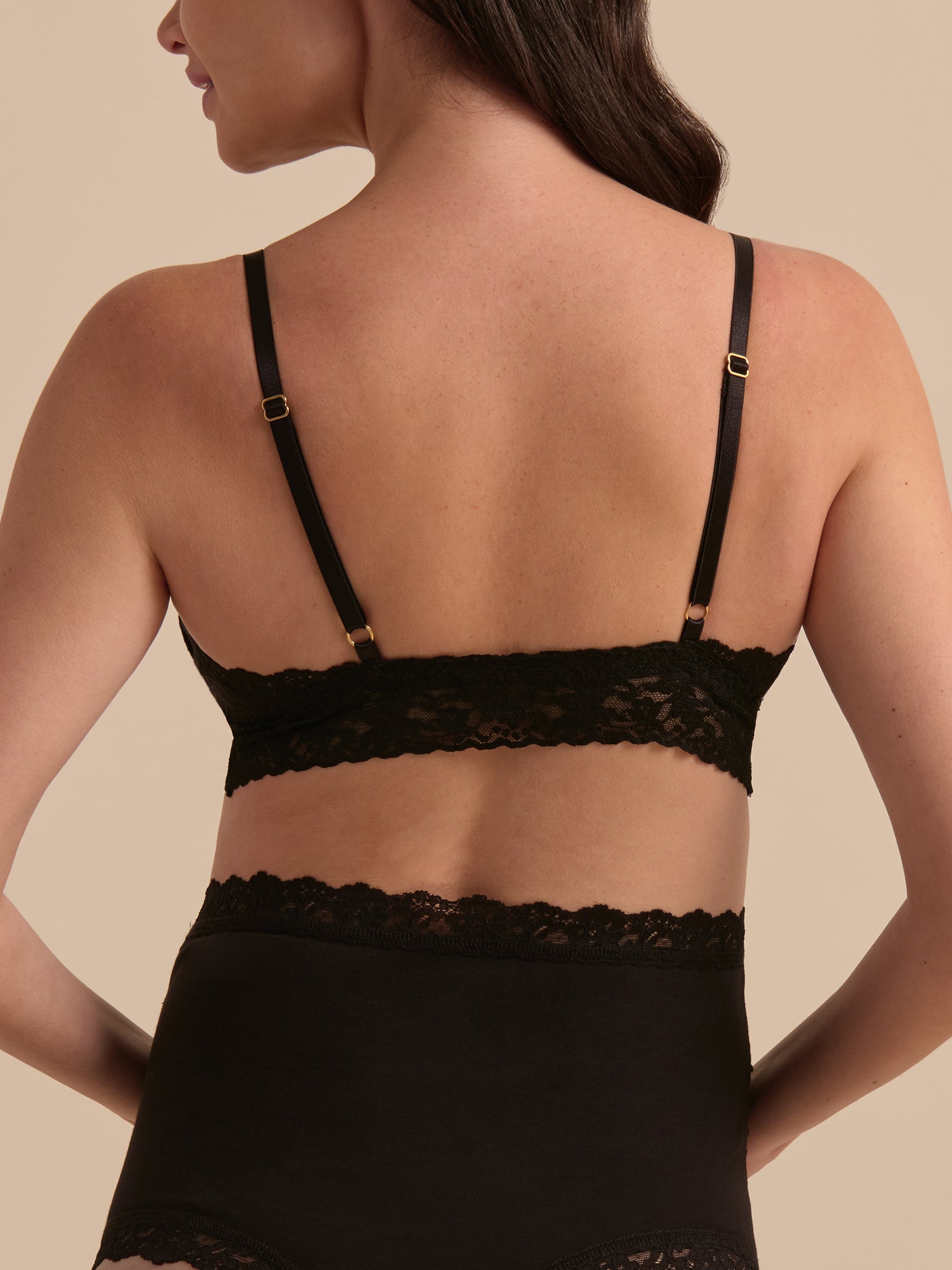 Black Supima Cotton Nursing Bralette Lace Band and Gold Clips - Back Close-Up | Hanky Panky