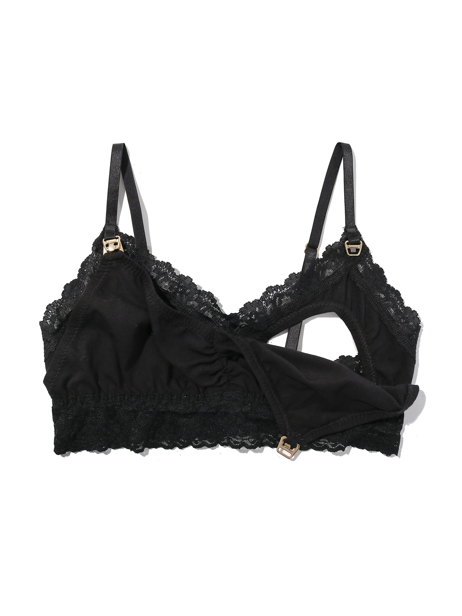 Black Cotton Nursing Bralette with Drop-Down Cup Open - Flat Lay Detail | Hanky Panky