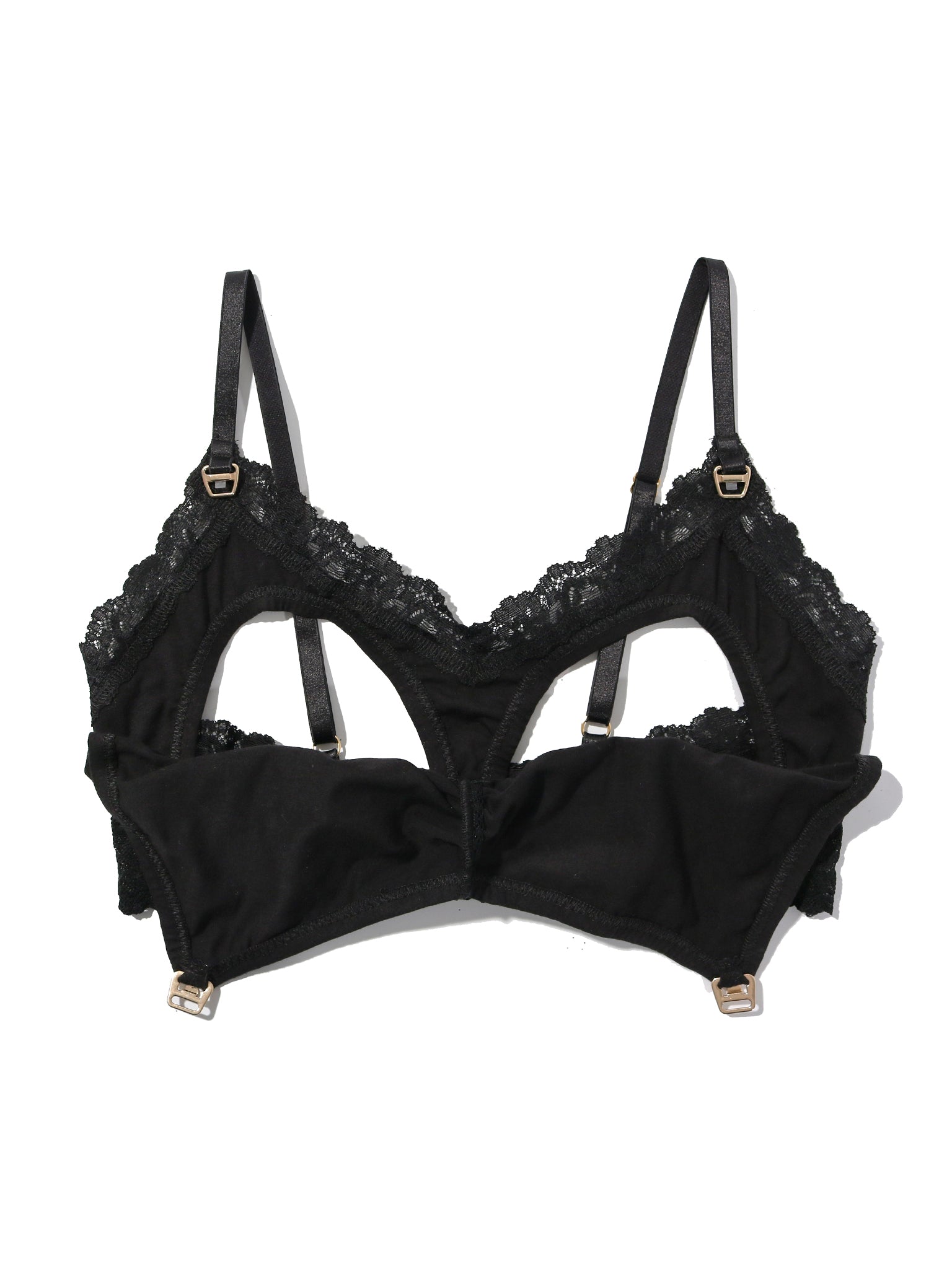 Black Supima Cotton Nursing Bralette Both Cups Open - Flat Lay Nursing Access | Hanky Panky