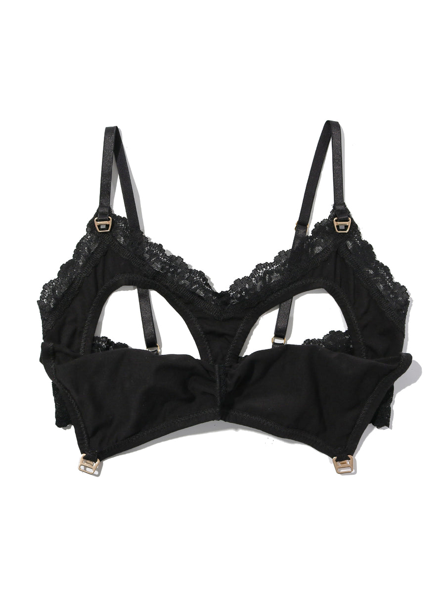 Black Supima Cotton Nursing Bralette Both Cups Open - Flat Lay Nursing Access | Hanky Panky