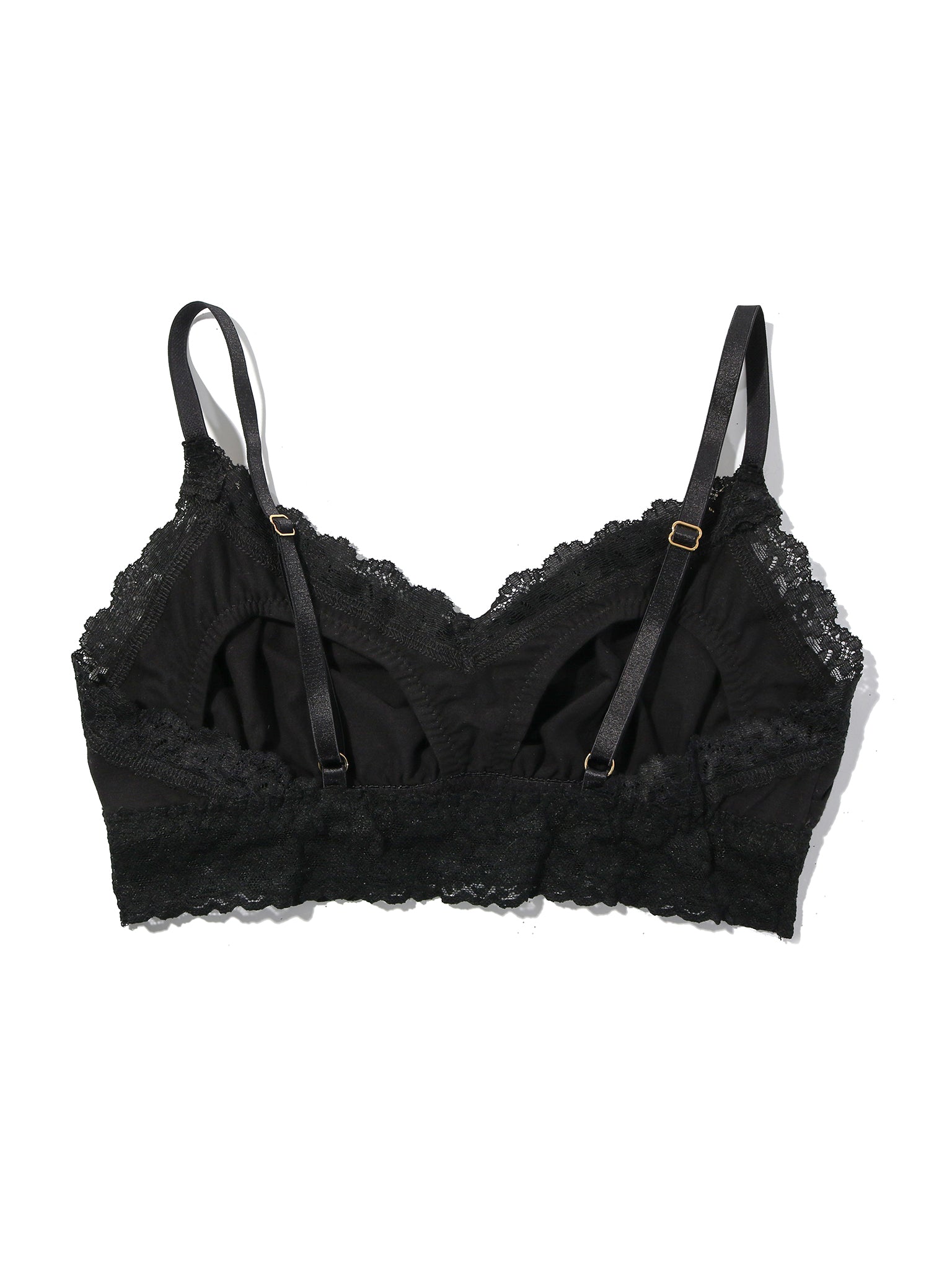 Black Lace Nursing Bralette with Gold Adjustable Straps - Flat Lay Back View | Hanky Panky