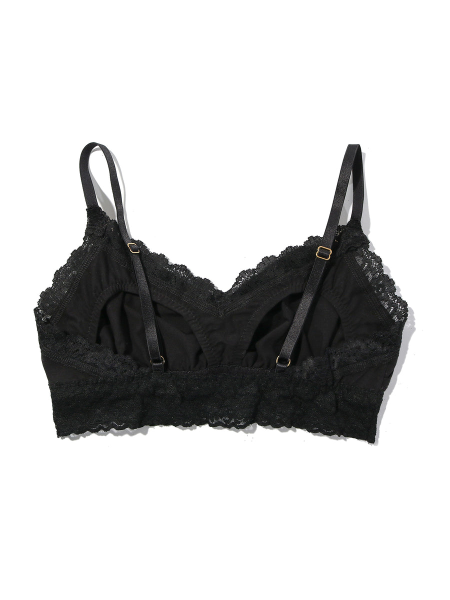Black Lace Nursing Bralette with Gold Adjustable Straps - Flat Lay Back View | Hanky Panky