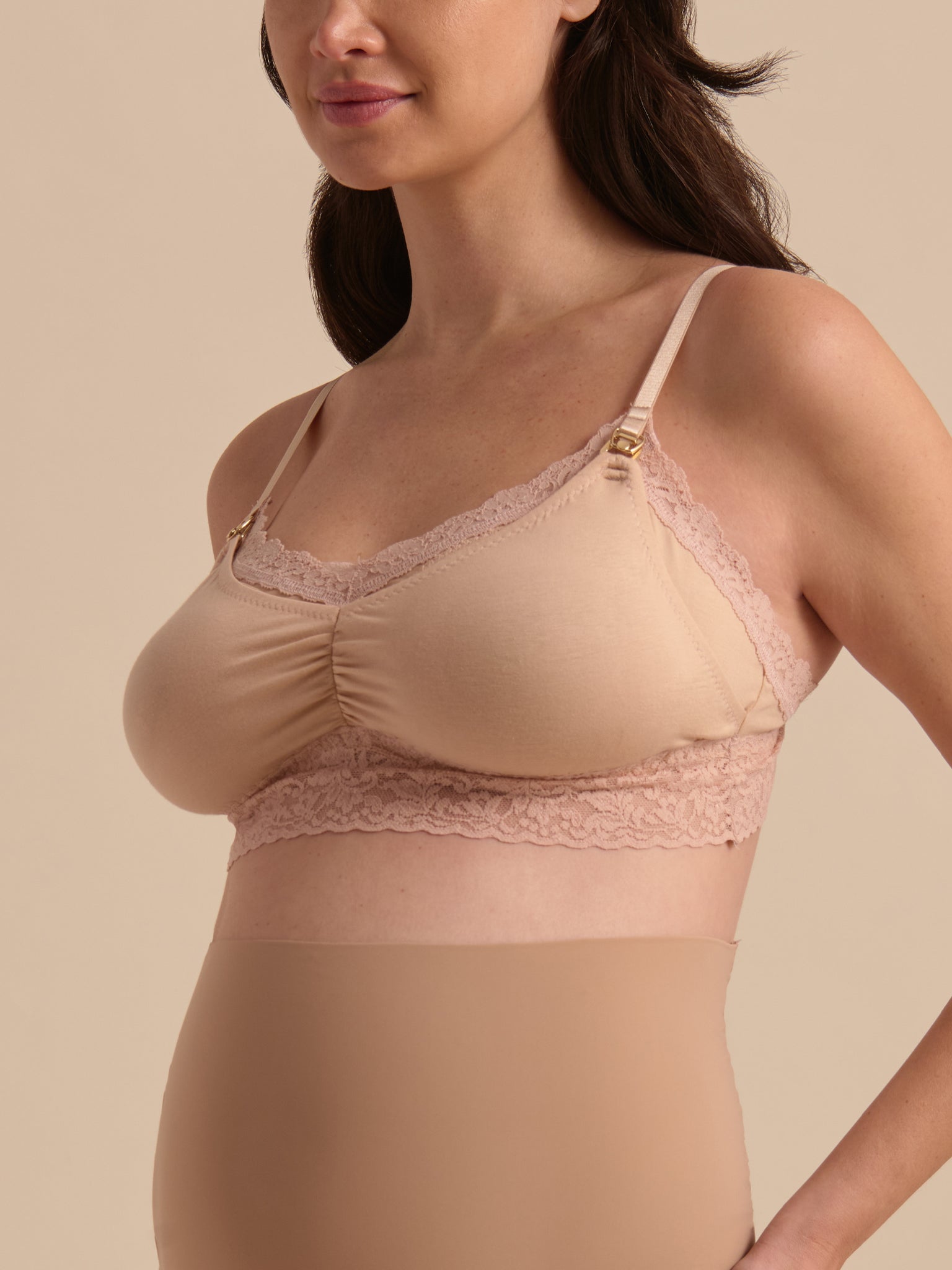 Chai Supima Cotton Nursing Bralette - Side Angle Close-Up with Nursing Clasp Detail | Hanky Panky