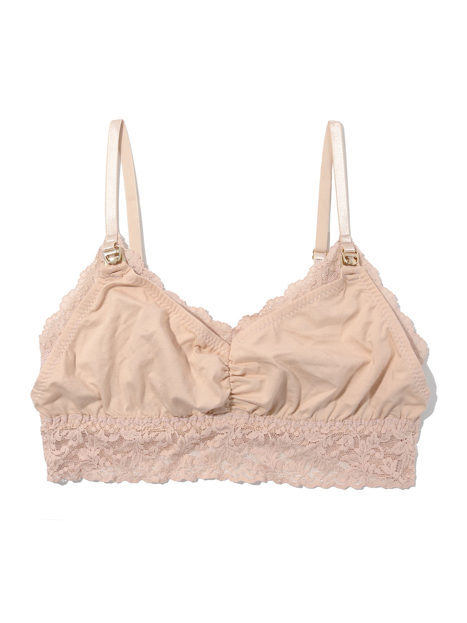 Chai Supima Cotton Nursing Bralette - Flat Lay Front, Lace Trim and Gold Nursing Clasps | Hanky Panky
