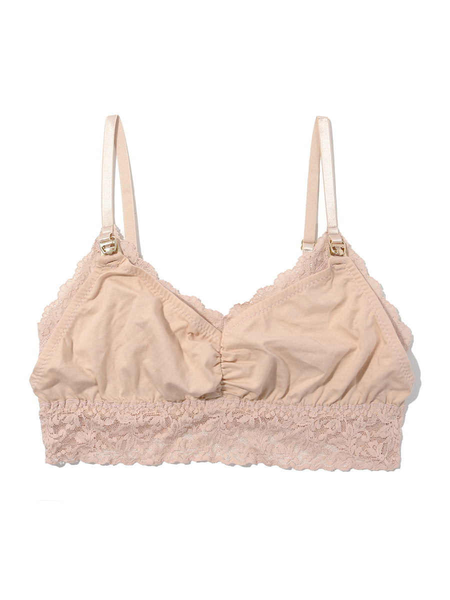 Chai Supima Cotton Nursing Bralette - Flat Lay Front, Lace Trim and Gold Nursing Clasps | Hanky Panky