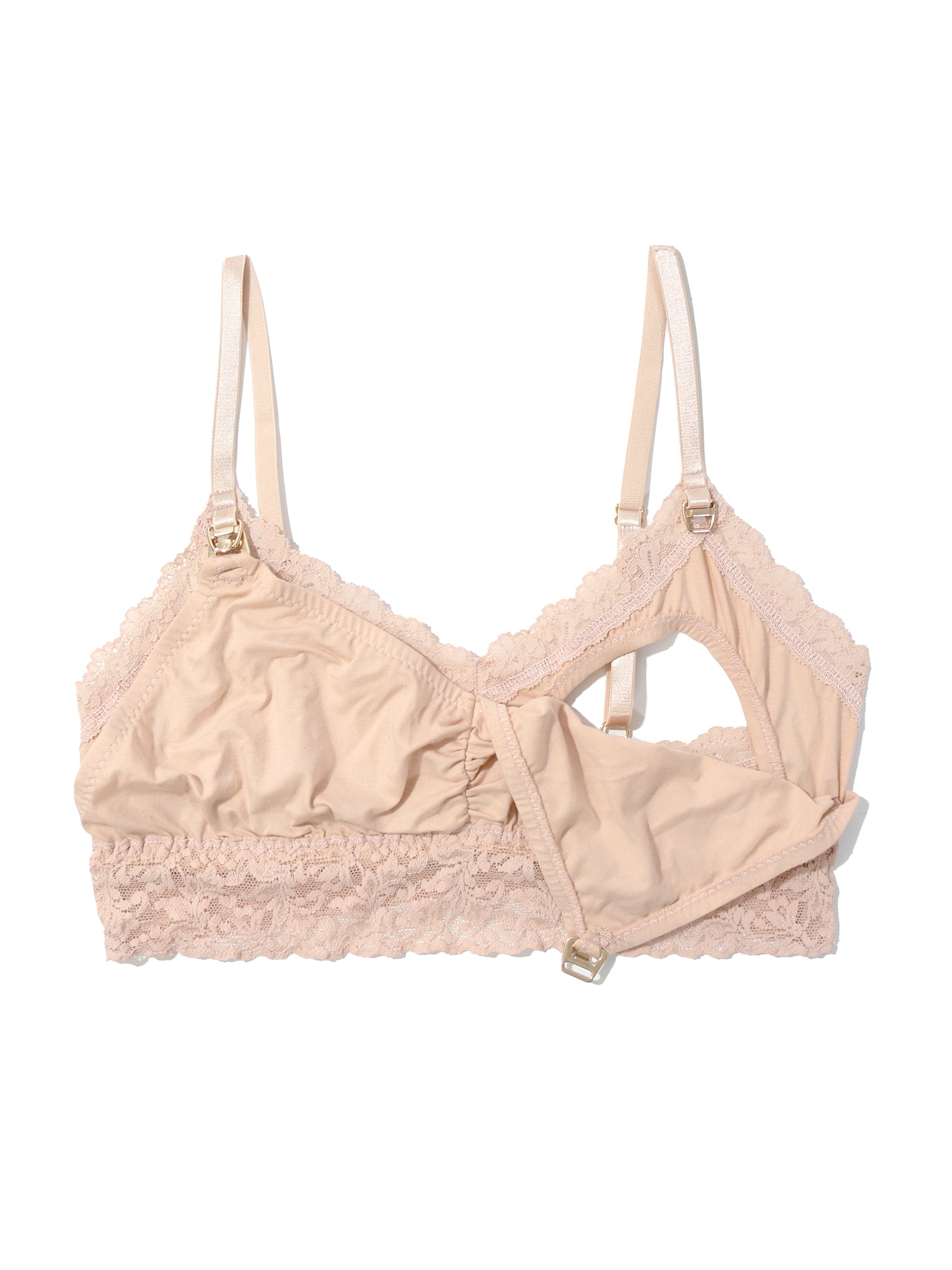 Chai Supima Cotton Nursing Bralette - Flat Lay with One Cup Unclasped Open Nursing Access | Hanky Panky