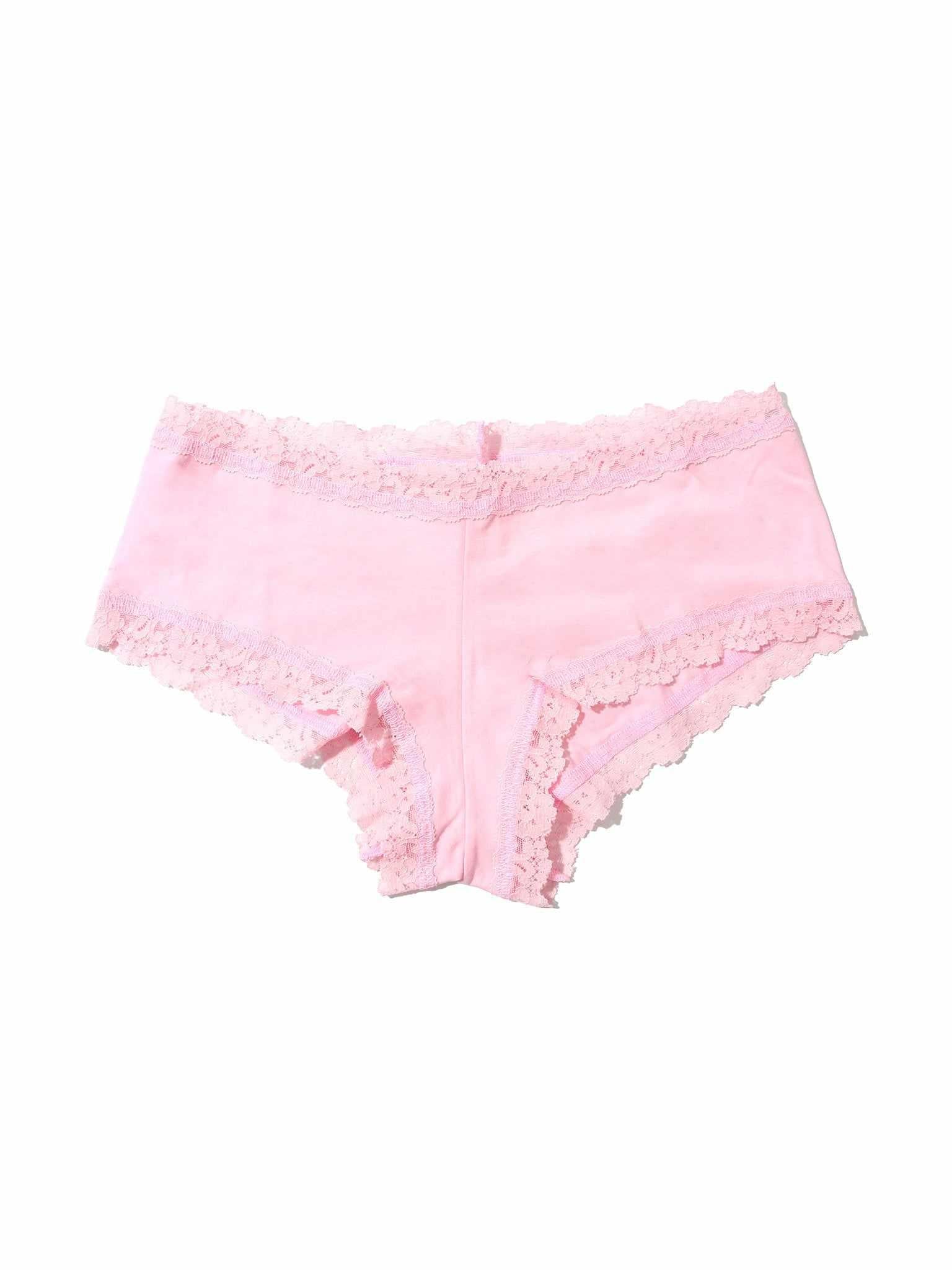 Bliss Pink Supima® Cotton Lace-Trim Boyshort Panty - Flat Lay Front | Hanky Panky