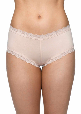 Chai Supima® Cotton Boyshort with lace trim - Front On-Model View | Hanky Panky