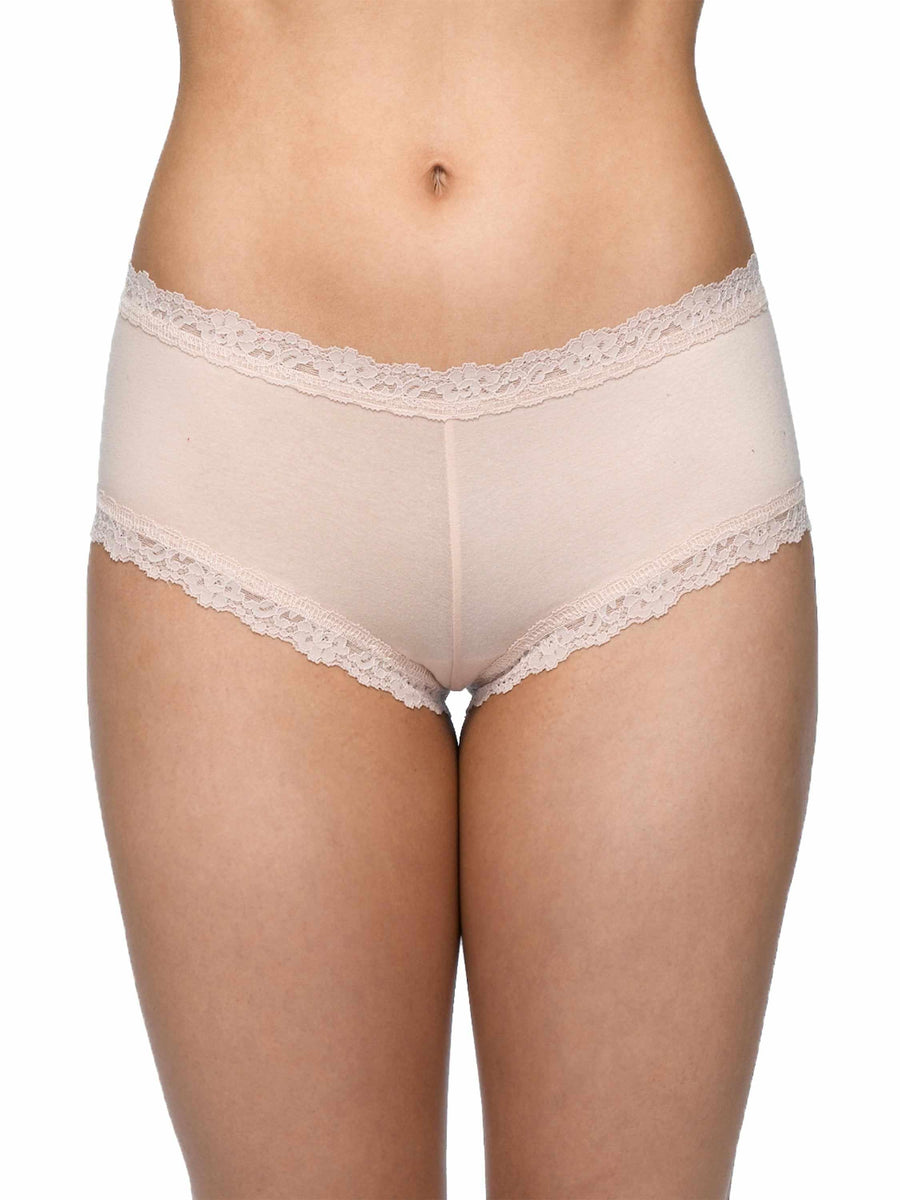 Chai Supima® Cotton Boyshort with lace trim - Front On-Model View | Hanky Panky