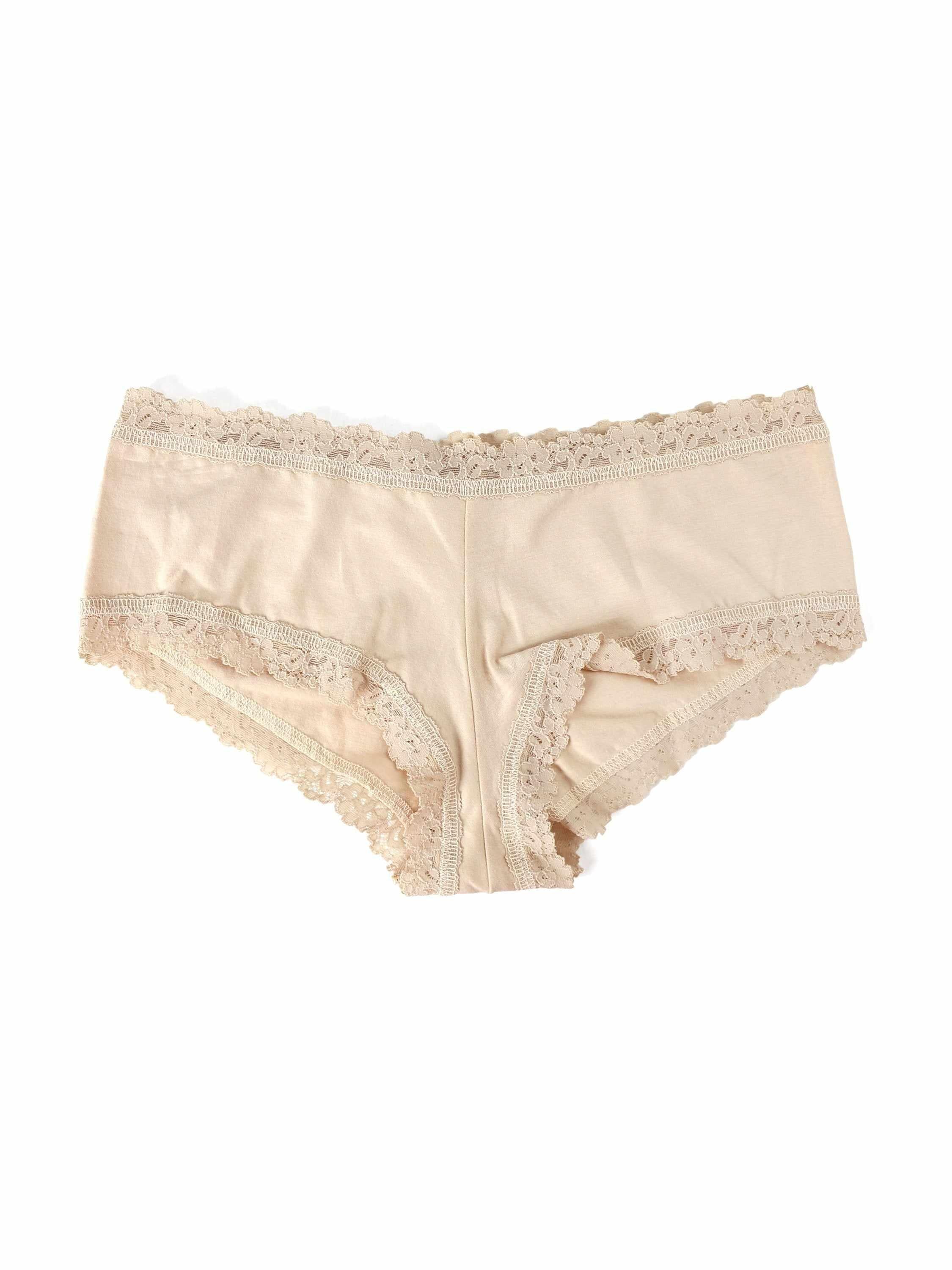 Chai Supima® Cotton Boyshort with floral lace trim - Flat Lay Detail | Hanky Panky