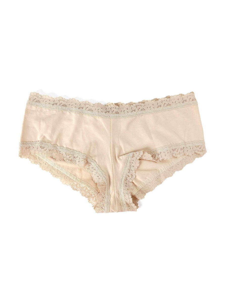 Chai Supima® Cotton Boyshort with floral lace trim - Flat Lay Detail | Hanky Panky