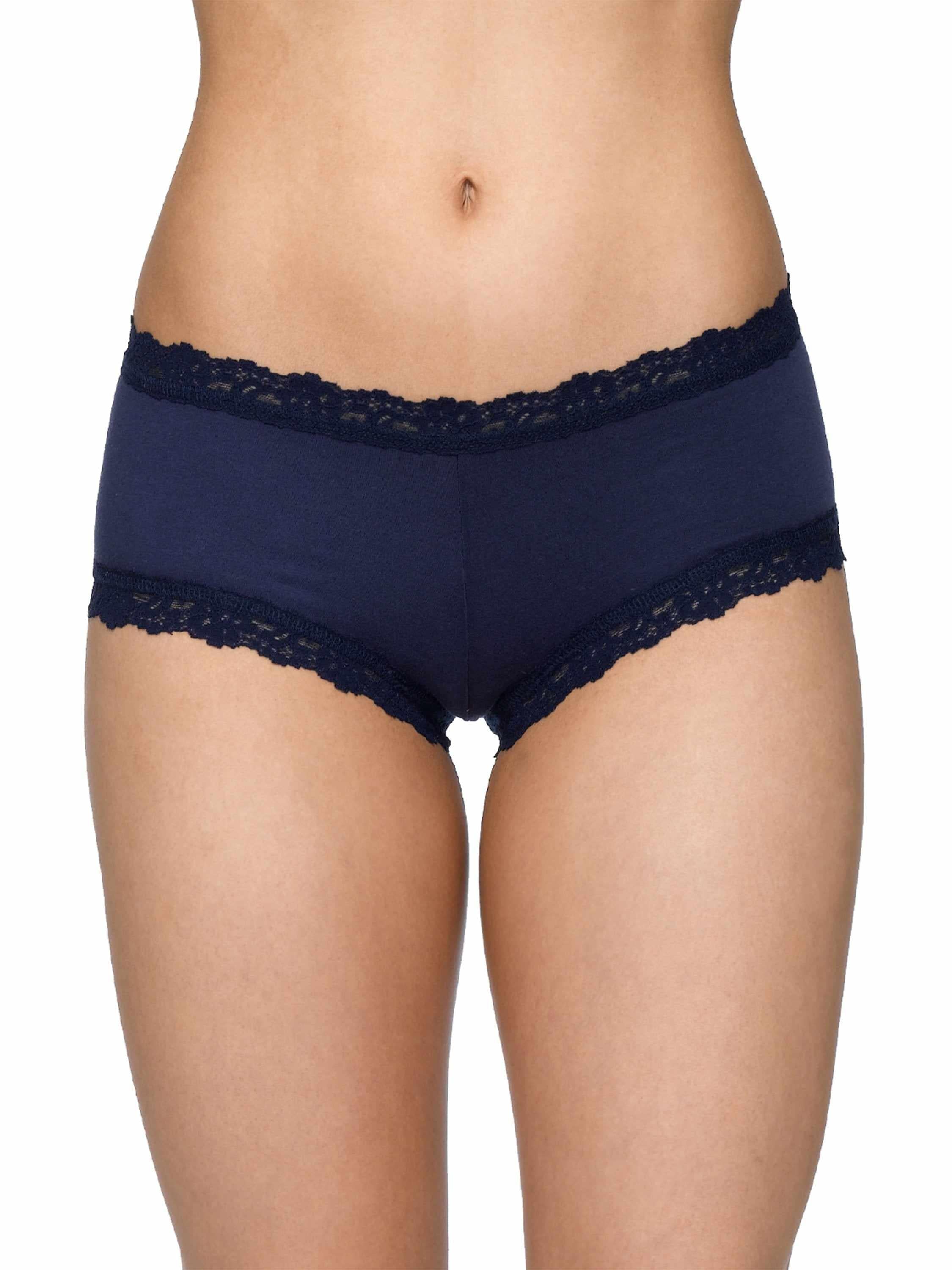 Navy Supima® Cotton Boyshort with lace trim - Front On-Model View | Hanky Panky