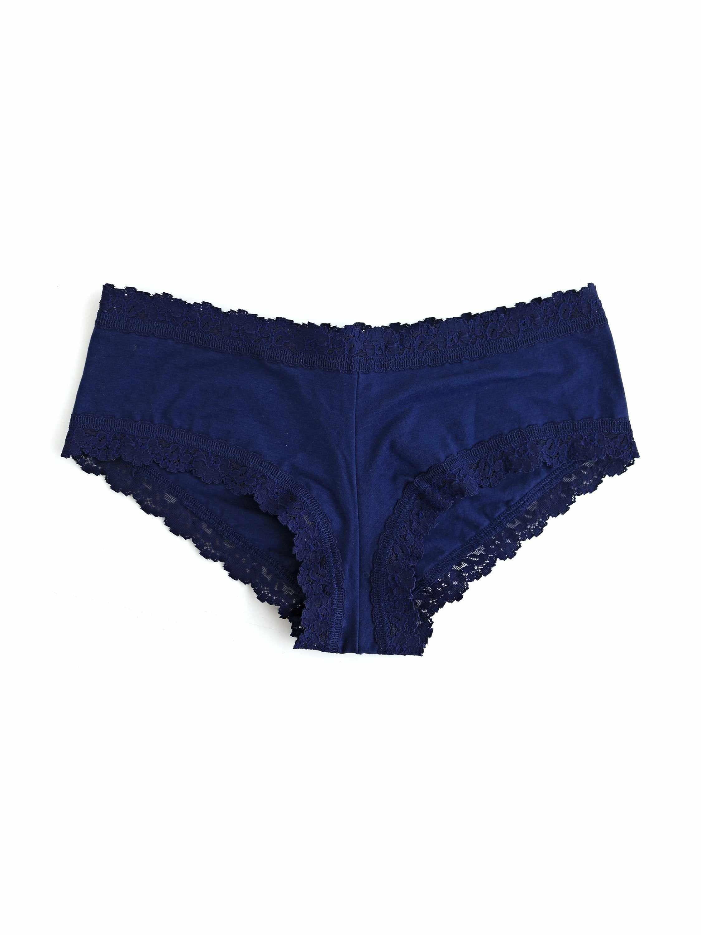 Navy Supima® Cotton Boyshort with lace trim - Flat Lay Detail | Hanky Panky